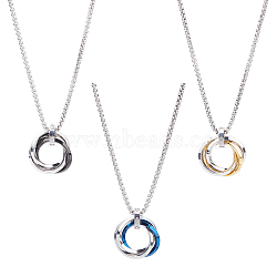 3Pcs 3 Colors Titanium Steel Pendant Necklaces Set, Interlock Rings, Mixed Color, 23.23 inch(59cm), 1Pc/color(NJEW-FI0001-57)