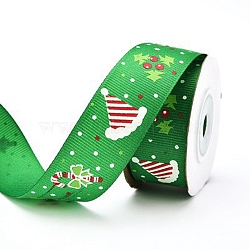 Christmas Theme Polyester Grosgrain Ribbon, Garment Accessories, Green, 1 inch(25mm)(PW-WG86446-03)