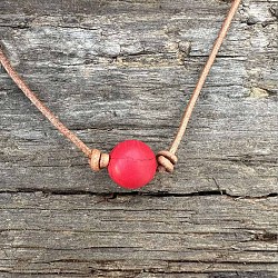 Synthetic Turquoise Dyed Round Ball Pendant Genuine Leather Handmade Necklace Simple Elegant Jewelry, Red(IU3089-4)