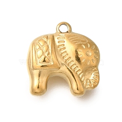 PVD Vacuum Plating 201 Stainless Steel Charms, Elephant Charm, Real 18K Gold Plated, 14x13x5mm, Hole: 1.2mm(STAS-C111-18G)