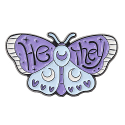 Butterfly with Word He They Enamel Pin, Electrophoresis Black Plated Alloy Badge for Corsages Scarf Clothes, Medium Purple, 15.2x27.9mm(BUER-PW0001-108C)
