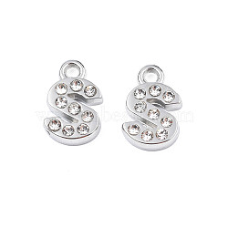 304 Stainless Steel Charms, with Crystal Rhinestone, Letter, Letter.S, 10~10.5x2~8x2mm, Hole: 1.2mm(STAS-N095-137S)