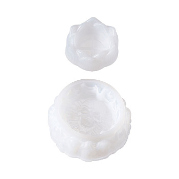 DIY Silicone Ashtray & Candle Holder Molds, Resin Casting Molds, for UV Resin, Epoxy Resin Jewelry Making, Flat Round with Skull & Lotus, White, 130x53mm & 85x40mm,  Inner Diameter: 45mm & 95mm, 2pcs/set