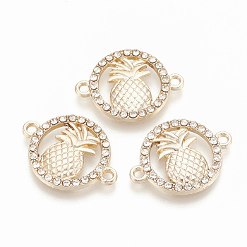 Alloy Rhinestone Links connectors, Ring with Pineapple, Light Gold, 17x23x2mm, Hole: 1.6mm