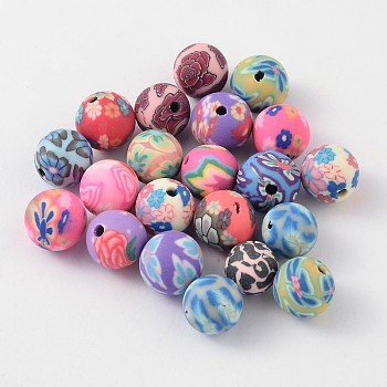 8mm Handmade Polymer Clay Beads, Round, Mixed Color