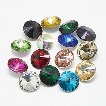 Pointed Back Glass Rhinestone Cabochons, Rivoli Rhinestone, Faceted, Cone, Mixed Color, 6x3mm