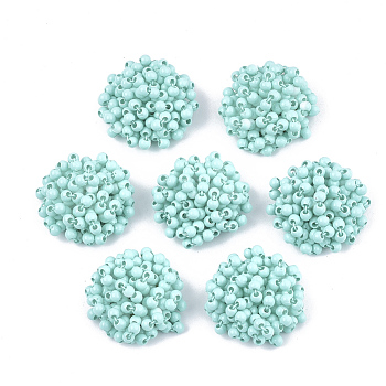Spray Painted Acrylic Beads Cabochons, with Iron Sieve Findings, Pale Turquoise, 24~26x11~13mm