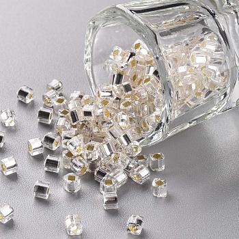 TOHO Square Beads, Japanese Seed Beads, (21) Silver-Lined Transparent Crystal Clear, 3x3x3mm, Hole: 1.5mm, about 450g/bag
