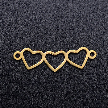 201 Stainless Steel Links connectors, Heart to Heart, Golden, 7.5x25x1mm, Hole: 1.2mm