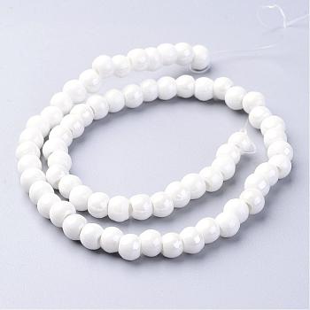 Handmade Porcelain Beads, Bright Glazed Porcelain, Rondelle, White, 7x5mm, Hole: 2mm, about 65pcs/strand, 13.3 inch