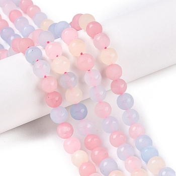 Frosted Natural White Jade Beads Strands, Dyed, Round, Mixed Color, 8x8mm, Hole: 1mm, about 48pcs/strand, 15.08''(38.3cm)