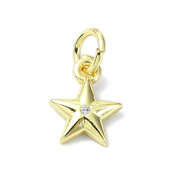 Brass Micro Pave Clear Cubic Zirconia Charms, Star, 10x7.5x2mm, Hole: 3mm