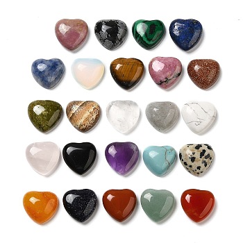 Natural & Synthetic Mixed Gemstone Cabochons, Heart, Mixed Dyed and Undyed, 15x15x6mm