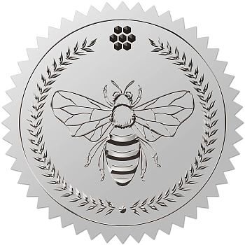 34 Sheets Custom Silver Foil Embossed PET Picture Sticker, Award Certificate Seals, Metallic Stamp Seal Stickers, Bees, 211x165mm, Stickers: 50mm, 12pcs/sheet