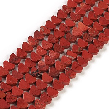 Natural Red Jasper Beads Strands, Heart, 7~7.5mm, Hole: 0.6mm, about 62pcs/strand, 14.80''~15''(37.6~38.1cm)