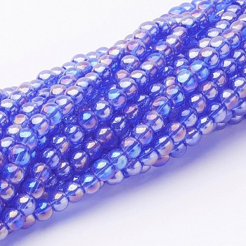 Glass Bead Strands, Round, AB Color Plated, Royal Blue, 6mm, Hole: 1mm, about 50pcs/strand, 13 inch