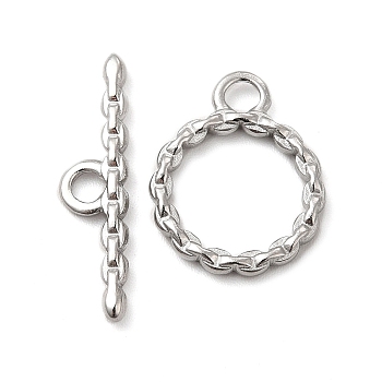 304 Stainless Steel Toggle Clasps, Twist Ring, Stainless Steel Color, Ring: 17x13.5x2mm, Hole: 2.5mm, 10.5mm inner diameter, Bar: 22x5.5x2mm, hole: 2.5mm
