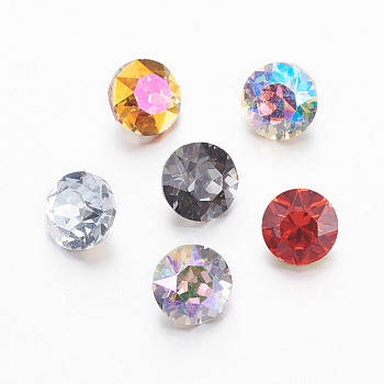 K9 Glass Rhinestone Cabochons, Pointed Back & Back Plated, Faceted, Diamond, Mixed Color, 4.8~5x4mm