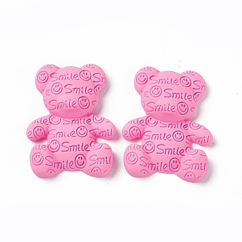 Opaque Resin Cabochons, Bear with Smiling Face Pattern, Hot Pink, 38x31x10mm