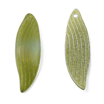 Plastic Pendants, Leaf, Olive Drab, 28.5x7.5x3mm, Hole: 1.2mm