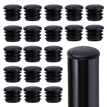 20Pcs Plastic Furniture End Caps, Metal Chair Leg Inserts Plug, Round Tube Inserts, Chair Leg Glide Protectors, Column, Black, 25x15mm