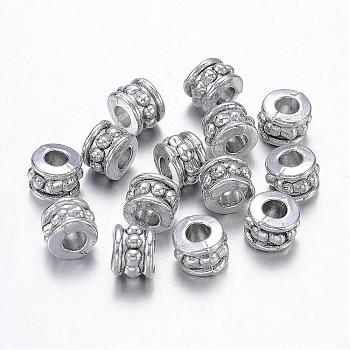 Tibetan Style Alloy Beads, Lead Free & Nickel Free & Cadmium Free, Column, Antique Silver, about 6mm in diameter, 4.5mm thick, hole: 2.5mm
