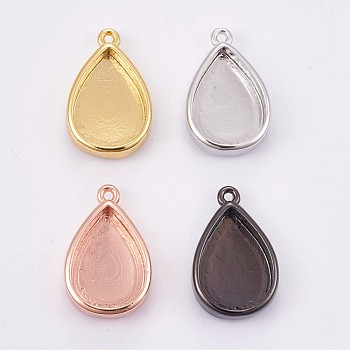Brass Pendant Cabochon Settings, Plain Edge Bezel Cups, Long-Lasting Plated, teardrop, Mixed Color, Tray: 12.5x8.7mm, 16.6x10.5~11.5x3.5mm, Hole: 0.8mm