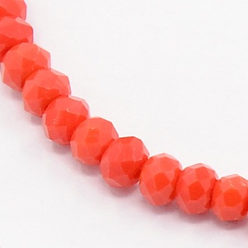 Opaque Solid Color Crystal Glass Faceted Rondelle Beads Strands, Orange Red, 3.5x2.5~3mm, Hole: 1mm, about 198pcs/strand, 15.7 inch