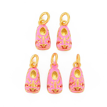 Rack Plating Alloy Enamel Charms, Cadmium Free & Nickel Free & Lead Free, Matte Gold Color, Shoes, Pearl Pink, 14x7x4.5mm, 3.5mm inner diameter