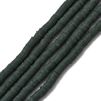 Handmade Polymer Clay Beads Strands, for DIY Jewelry Crafts Supplies, Heishi Beads, Disc/Flat Round, Dark Green, 4x0.5~1mm, Hole: 1.4mm, about 350~410pcs/strand, 15.75 inch~16.14 inch(40~41cm)
