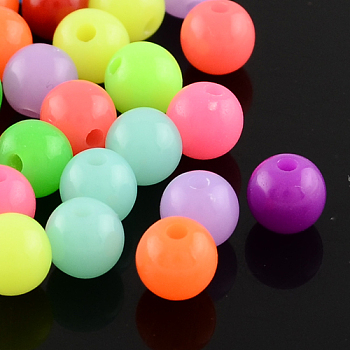 Fluorescent Acrylic Beads, Round, Mixed Color, 18mm, Hole: 3mm