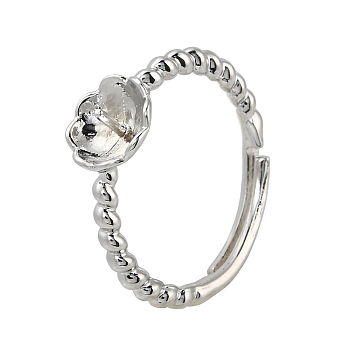 Brass Finger Cup Peg Ring Settings, For Half Drilled Beads, Adjustable, Platinum, 16mm