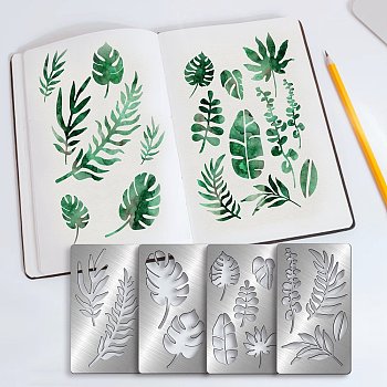 Fingerinspire 4Pcs 4 Style Custom 304 Stainless Steel Cutting Dies Stencils, for DIY Scrapbooking/Photo Album, Decorative Embossing, Leaf Pattern, 10.1x17.7cm, 1pc/style