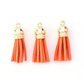Faux Suede Tassel Pendant Decorations, with CCB Plastic Cord Ends, Light Gold, 33~35x10mm, Hole: 2.5mm
