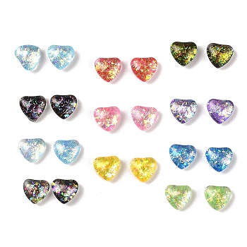 Resin Imitation Opal Cabochons, Heart, Mixed Color, 5.5x6x3mm