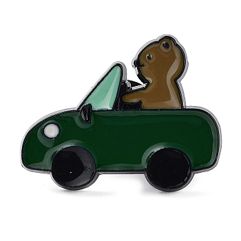 Bear Vehicle Enamel Pin, Alloy Brooch for Backpack Clothes, Dark Slate Gray, 21x27x2mm