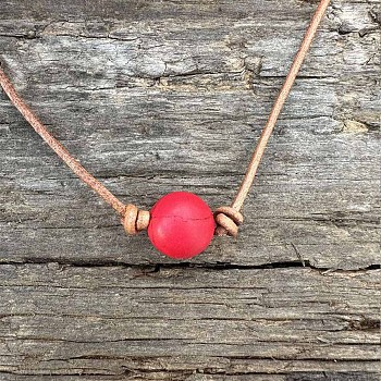 Synthetic Turquoise Dyed Round Ball Pendant Genuine Leather Handmade Necklace Simple Elegant Jewelry, Red