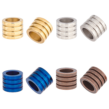 Stainless Steel Beads, Groove, Large Hole Beads, Column, Mixed Color, 10~11x8~10mm, Hole: 6.5~7mm, 16pcs/box
