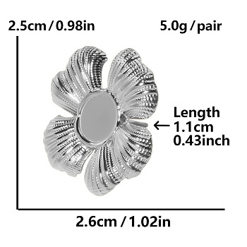 304 Stainless Steel Flower Stud Earrings for Women, Fashionable Floral Ear Jewelr, Platinum, 25x26mm