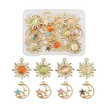 16Pcs 8 Styles Alloy Cat Eye Pendants, Mixed Color, 2pcs/style