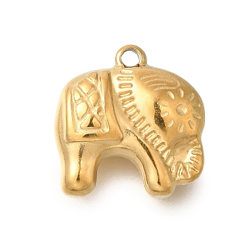 PVD Vacuum Plating 201 Stainless Steel Charms, Elephant Charm, Real 18K Gold Plated, 14x13x5mm, Hole: 1.2mm