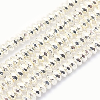 Electroplate Non-magnetic Synthetic Hematite Beads Strands, Grade AA, Long-Lasting Plated, Faceted, Rondelle, Silver Plated, 4x2mm, Hole: 1mm, about 175pcs/strand, 15.7 inch(40cm)