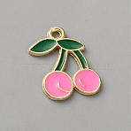 Zinc Alloy Pendants, with Enamel, Light Gold, Cherry, 17.5x14.5x1mm, Hole: 1.4mm(FIND-WH20026-052J)