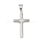 316 Surgical Stainless Steel & Clear Cubic Zirconia Pendants, Cross Charms, Stainless Steel Color, 43x25x5mm, Hole: 9.5x5.5mm(STAS-A137-03A-P)
