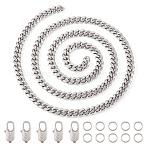 DIY Chain Bracelet Necklace Making Kit, Including 304 Stainless Steel Cuban Link Chain, 316 Surgical Stainless Steel Lobster Claw Clasps, Stainless Steel Color, Chain: 1M/set(DIY-YS0001-71)