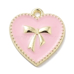 Rack Plating Alloy Enamel Pendants, Lead Free & Cadmium Free & Nickel Free, Heart with Bowknot Charm, Golden, 17x16x2mm, Hole: 1.6mm(X-PALLOY-F311-09G)