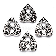 Tibetan Style Alloy Pendants, Heart with Cat Pattern, Antique Silver, 26x22.5x1.5mm, Hole: 1.8mm(PALLOY-N176-22AS)