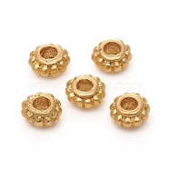 Brass Beads, Long-Lasting Plated, Matte Style, Flat Round, Real 18K Gold Plated, 7x3.5mm, Hole: 3mm(KK-G390-13MG)