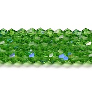 Transparent Electroplate Glass Beads Strands, AB Color Plated, Faceted, Bicone, Lime Green, 3.5~3.8mm, about 113~115pcs/strand, 36~36.5cm(GLAA-F029-3mm-D03)