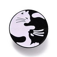 Flat Round with Cat Pattern Enamel Pin, Animal Alloy Enamel Brooch for Backpack Clothes, Electrophoresis Black, White, 29.5x10mm, Pin: 1mm.(JEWB-O005-N02)